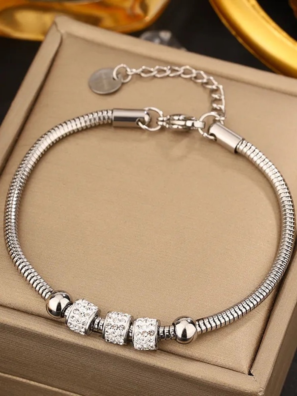 Silver Pavé Charm Snake Chain Bracelet for Women